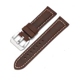 MBello Echtes Leder-Uhrenarmband, Rindsleder, Crazy Horse-Armband, Herren-Armband, glattes Armband, Dark Brown-silver, 26mm von MBello