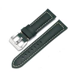 MBello Echtes Leder-Uhrenarmband, Rindsleder, Crazy Horse-Armband, Herren-Armband, glattes Armband, Green-silver, 22mm von MBello