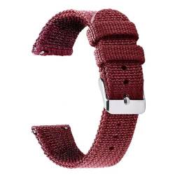MBello Nylon-Canvas-Uhrenarmband, gewebter weicher Gürtel, Universal-Armband für Herren Damen Sport-Schnellverschluss-Armband, Rot, 18mm,silver Buckle von MBello