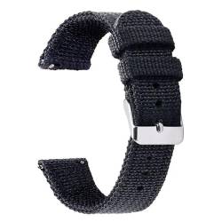 MBello Nylon-Canvas-Uhrenarmband, gewebter weicher Gürtel, Universal-Armband für Herren Damen Sport-Schnellverschluss-Armband, Schwarz, 22mm,black Buckle von MBello