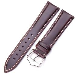 MBello Soft Watchbänder echtes Leder Vintage Armbanduhr Bandbandband Stahl Silberstift Schnalle, Dunkelbraun, 24mm von MBello