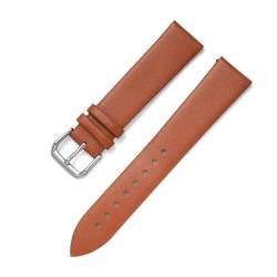 MBello Uhrengurt Ultra dünn flach ersetzt echtes Leder -Uhren -Band Handgelenk Armband, Hellbraun, 15mm von MBello