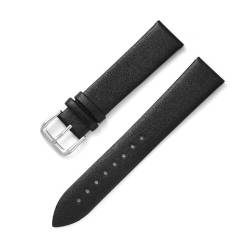 MBello Uhrengurt Ultra dünn flach ersetzt echtes Leder -Uhren -Band Handgelenk Armband, Schwarz, 12mm von MBello