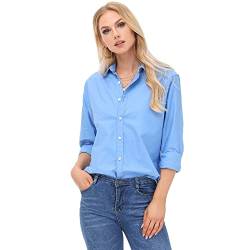 MCEDAR Damen Oxford Button Down Kleid Hemd Langarm Oxford Bluse Basic Arbeit Formal Shirt Solid Gestreift (S-3XL), Blau, 3X-Groß von MCEDAR