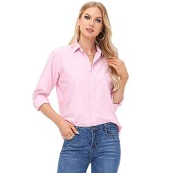 MCEDAR Damen Oxford Button Down Kleid Hemd Langarm Oxford Bluse Basic Arbeit Formal Shirt Solid Gestreift (S-3XL), Pink, 3X-Groß von MCEDAR