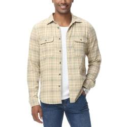 MCEDAR Regular Fit Plaid Flanellhemden für Herren Leichtes Langarm Casual Button Down Hemd, Beige kariert, Mittel von MCEDAR