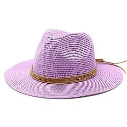 MCHDMI SYT-MD Strohhut Damen, Große Größe 60CM Strohhut 7cm Krempe Sommer Strand Sonnenhut Outdoor Party Breiter Krempe Panama Jazz Hut (Color : Light Purple, Size : 56-58cm) von MCHDMI