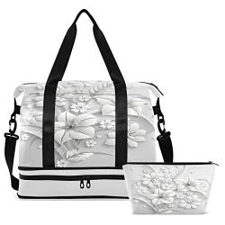 3D Weißer Blumenstrauß Reisetasche für Damen und Herren, Turnbeutel mit Schuhfach, Nasstasche, Handgepäck, Wochenende, Übernachtungstaschen für Reisen, Fitnessstudio, Workout, Mehrfarbig, Large von MCHIVER