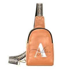 Benutzerdefinierte Crossbody Sling Bag für Frauen Männer Personalisierte Leder Brust Taschen Geldbörse Einstellbare Kreuz Körper Daypack, Orange/Abendrot im Zickzackmuster (Sunset Chevron) von MCHIVER