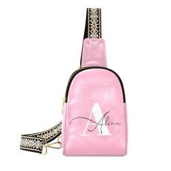 Benutzerdefinierte Crossbody Sling Bag für Frauen Männer Personalisierte Leder Brust Taschen Geldbörse Einstellbare Kreuz Körper Daypack, Pink von MCHIVER