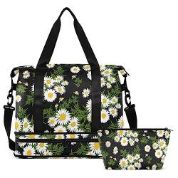 Daisies Flowers Travel Duffel Bag for Women Men Gym Bag with Shoe Compartment Wet Pocket Carry On Weekender Overnight Bags for Hospital Gym Travel, Mehrfarbig, Large von MCHIVER