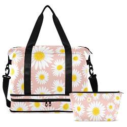 Daisies Flowers Travel Duffel Bag for Women Men Gym Bag with Shoe Compartment Wet Pocket Carry On Weekender Overnight Bags for Travel Hospital Gym, Mehrfarbig, Large von MCHIVER