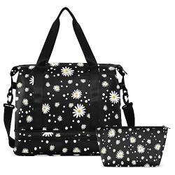 Daisy Black Travel Duffel Bag for Women Men Gym Bag with Shoe Compartment Wet Pocket Carry On Weekender Overnight Bags for Airline Travel Gym, Mehrfarbig, Large von MCHIVER