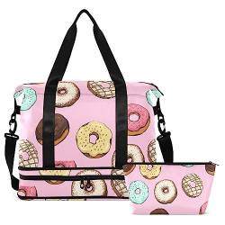 Donut Pink Travel Duffel Bag for Women Men Gym Bag with Shoe Compartment Wet Pocket Carry On Weekender Overnight Bags for Airline Travel Gym, Mehrfarbig, Large von MCHIVER