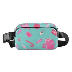 Dragon Pink Dinosaur Christmas Fanny Pack for Women Men Crossbody Belt Bag Fashion Waist Packs Purse with Adjustable Strap Bum Bag for Cycling Running Hiking, Mehrfarbig, Large von MCHIVER
