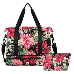 Exotic Hawaiian Tropical Hibiscus Travel Duffel Bag for Women Men Gym Bag with Shoe Compartment Wet Pocket Carry On Weekender Overnight Bags for Traveling Gym Workout, Mehrfarbig, Large von MCHIVER