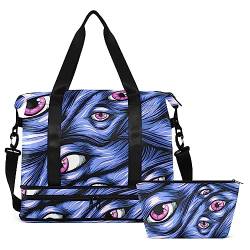 Eyes Blue Hair Travel Duffel Bag for Women Men Gym Bag with Shoe Compartment Wet Pocket Carry On Weekender Overnight Bags for Hospital Gym Travel, Mehrfarbig, Large von MCHIVER