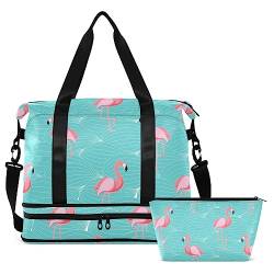 Flamingo Green Pink Travel Duffel Bag for Women Men Gym Bag with Shoe Compartment Wet Pocket Carry On Weekender Overnight Bags for Travel Hospital Gym, Mehrfarbig, Large von MCHIVER