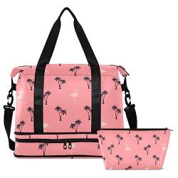 Flamingo Pink Tropical Travel Duffel Bag for Women Men Gym Bag with Shoe Compartment Wet Pocket Carry On Weekender Overnight Bags for Yoga School Travel Gym, Mehrfarbig, Large von MCHIVER