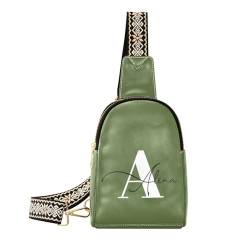 Individuelle Crossbody-Tasche für Damen und Herren, personalisierte Leder-Brusttasche, Geldbörse, verstellbar, Tagesrucksack, Dunkelgrün, Einheitsgröße von MCHIVER