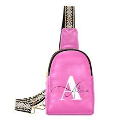 Individuelle Crossbody-Tasche für Damen und Herren, personalisierte Leder-Brusttasche, Geldbörse, verstellbar, Tagesrucksack, Knallpink (Hot Pink) von MCHIVER