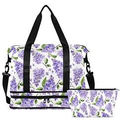 Lavendel-Blumen-Sport-Reisetasche für Damen und Herren, Turnbeutel mit Schuhfach, nasse Tasche, Handgepäck, Wochenendtasche, Übernachtungstaschen für Reisen, Wochenende, Ausflüge, Mehrfarbig, Large von MCHIVER