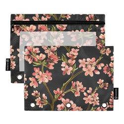 MCHIVER Cherry Blossoms Pencil Pouch for 3 Ring Binder Pencil Pouches with Zippers Clear Window Binder Pockets Pencil Bags for Work Office Daily Organzier 2 Packs von MCHIVER