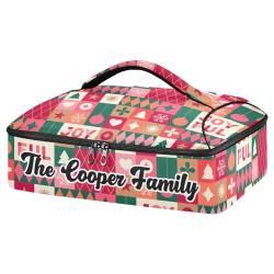MCHIVER Christmas Joyful Plaid Custom Insulated Casserole Carrier Personalized Food Carrier with Dish Storage Leakproof Thermal Lunch Tote for Lasagne Pan Baking Dish Casserole Dish von MCHIVER