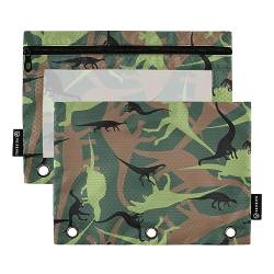 MCHIVER Dinosaurier-Camouflage-Bleistiftbeutel für 3-Ringbuch-Bleistiftbeutel mit Reißverschlüssen, durchsichtiges Fenster, Bindertaschen, Bleistifttaschen für Arbeit, Alltag, Organizer, Büro, 2 von MCHIVER