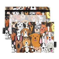 MCHIVER Doodle Dogs Federmäppchen für 3-Ringbuch-Bleistiftbeutel mit Reißverschlüssen, durchsichtiges Fenster, Bindertaschen, Bleistifttaschen für Arbeit, Alltag, Büro, 2 Packungen von MCHIVER