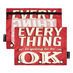 MCHIVER Federmäppchen mit Retro-Logo, "Everything Will Be OK", für 3-Ringbuch-Bleistiftbeutel mit Reißverschlüssen, durchsichtiges Fenster, Bindertaschen, Bleistiftbeutel für Erwachsene, Arbeit, von MCHIVER