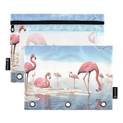 MCHIVER Flamingos Federmäppchen für 3-Ringbuch-Bleistiftbeutel mit Reißverschlüssen, durchsichtiges Fenster, Bindertaschen, Bleistifttaschen für den täglichen Gebrauch im Büro, 2 Packungen von MCHIVER