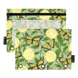 MCHIVER Lemon Butterfly Pencil Pouch for 3 Ring Binder Pencil Pouches with Zippers Clear Window Binder Pockets Pencil Bags for Daily Organzier Office Work 2 Packs von MCHIVER