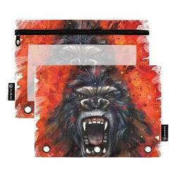 MCHIVER Red Chimpanzees Pencil Pouch for 3 Ring Binder Pencil Pouches with Zippers Clear Window Binder Pockets Pencil Bags for Work Daily Office Adults 2 Packs von MCHIVER
