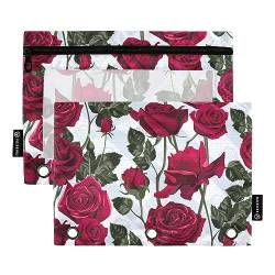 MCHIVER Roses Flowers Pencil Pouch for 3 Ring Binder Pencil Pouches with Zippers Clear Window Binder Pockets Pencil Bags for Adults Work Daily Office 2 Packs von MCHIVER
