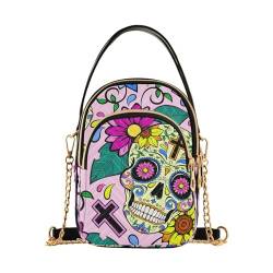 MCHIVER Tag der Toten Totenkopf Crossbody Tasche für Frauen Handy Geldbörse Geldbörse mit abnehmbarer Kette Schulter Handtasche für Reisepass Telefon Arbeit Reisen, Tag der Toten Schädel von MCHIVER