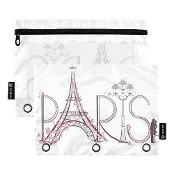 MCHIVER Tower Eiffel Paris Federmäppchen für 3 Ringbuch-Bleistiftbeutel mit Reißverschlüssen, durchsichtiges Fenster, Bindertaschen, Bleistifttaschen für Büro, Arbeit, täglicher Organizer, 2 Packungen von MCHIVER