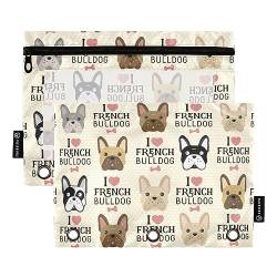 MCHIVER Vintage French Bulldog Pencil Pouch for 3 Ring Binder Pencil Pouches with Zippers Clear Window Binder Pockets Pencil Bags for Office Daily Work 2 Packs von MCHIVER