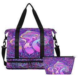 Magic Mushrooms Reisetasche für Damen und Herren, Turnbeutel mit Schuhfach, nasse Tasche, Handgepäck, Wochenendtasche, für Reisen, Wochenende, Ausflüge, Mehrfarbig, Large von MCHIVER