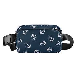 Nautical Anchors Wavy Fanny Pack for Women Men Crossbody Belt Bag Fashion Waist Packs Purse with Adjustable Strap Hip Bag for Workout Travel Outdoors, Blauer weißer Anker, Large von MCHIVER