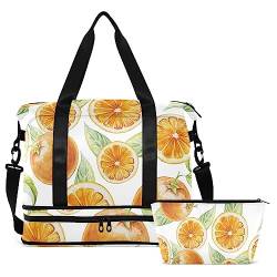 Orange Fruit Leafs Travel Duffel Bag for Women Men Gym Bag with Shoe Compartment Wet Pocket Carry On Weekender Overnight Bags for Yoga School Travel Gym, Mehrfarbig, Large von MCHIVER
