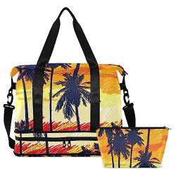 Palm Trees Sunset Travel Duffel Bag for Women Men Gym Bag with Shoe Compartment Wet Pocket Carry On Weekender Overnight Bags for Travel Weekend Getaway, Mehrfarbig, Large von MCHIVER