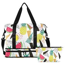 Pineapples Watermelon Travel Duffel Bag for Women Men Gym Bag with Shoe Compartment Wet Pocket Carry On Weekender Overnight Bags for Travel Gym Yoga School, Mehrfarbig, Large von MCHIVER
