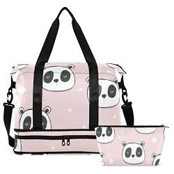 Pink Panda Reisetasche für Damen und Herren, Turnbeutel mit Schuhfach, nasse Tasche, Handgepäck, Wochenendtasche, Übernachtungstaschen für Reisen, Wochenende, Ausflüge, Mehrfarbig, Large von MCHIVER
