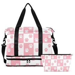 Pink Paw Dog Travel Duffel Bag for Women Men Gym Bag with Shoe Compartment Wet Pocket Carry On Weekender Overnight Bags for Yoga School Travel Gym, Mehrfarbig, Large von MCHIVER