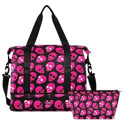 Pink Skulls Travel Duffel Bag for Women Men Gym Bag with Shoe Compartment Wet Pocket Carry On Weekender Overnight Bags for Airline Travel Gym, Mehrfarbig, Large von MCHIVER