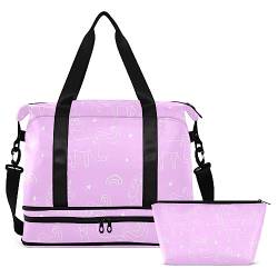 Pink Unicorn Travel Duffel Bag for Women Men Gym Bag with Shoe Compartment Wet Pocket Carry On Weekender Overnight Bags for Travel Weekend Getaway, Mehrfarbig, Large von MCHIVER