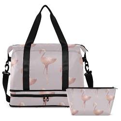 Rose Gold Flamingo Travel Duffel Bag for Women Men Gym Bag with Shoe Compartment Wet Pocket Carry On Weekender Overnight Bags for Yoga School Travel Gym, Mehrfarbig, Large von MCHIVER