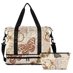 Roses Butterfly Bike Travel Duffel Bag for Women Men Gym Bag with Shoe Compartment Wet Pocket Carry On Weekender Overnight Bags for Travel Weekend Getaway, Mehrfarbig, Large von MCHIVER