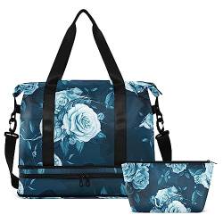 Roses Peony Leaves Bird Travel Duffel Bag for Women Men Gym Bag with Shoe Compartment Wet Pocket Carry On Weekender Overnight Bags for Travel Gym Yoga School, Mehrfarbig, Large von MCHIVER